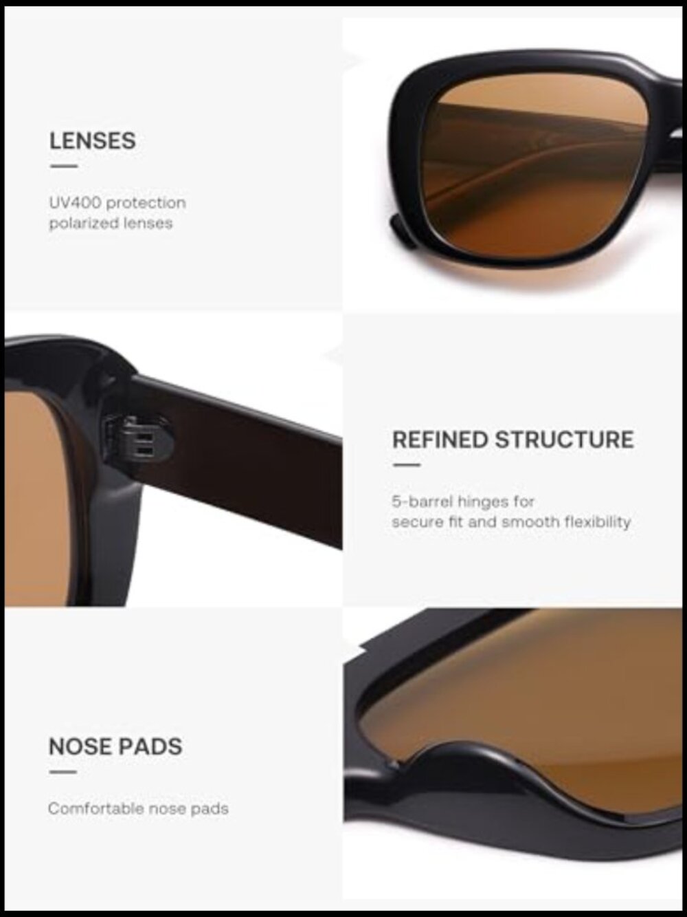 Classic Thick Rectangle Polarized Sunglasses Retro 90s Square Frame Shades UV400 - Picture 5 of 7